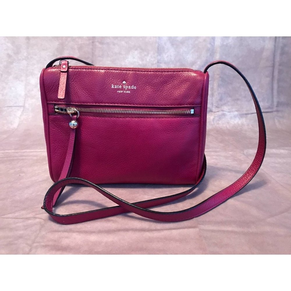 Kate Spade New York Womens Crossbody Bag Pink Leather Square Lined Zipper